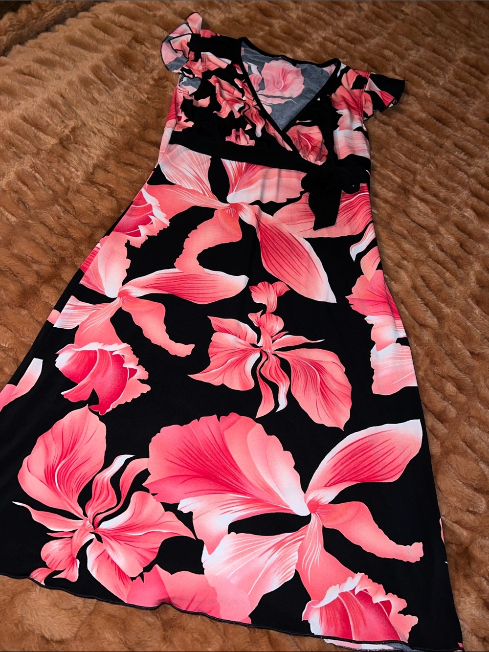 Speechless Black Midi Dress with Pink Floral Print